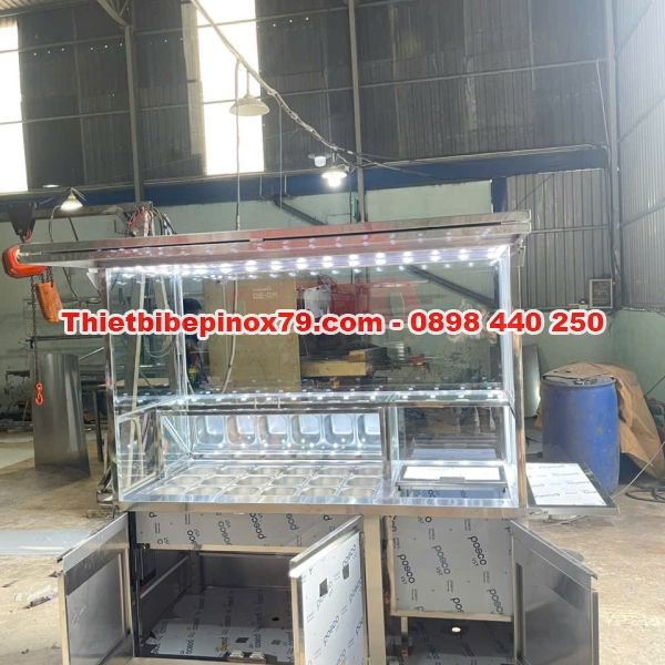 XE TRÀ SỮA INOX CÓ THÙNG ĐÁ VÀ THÙNG ĐỰNG TOPPING