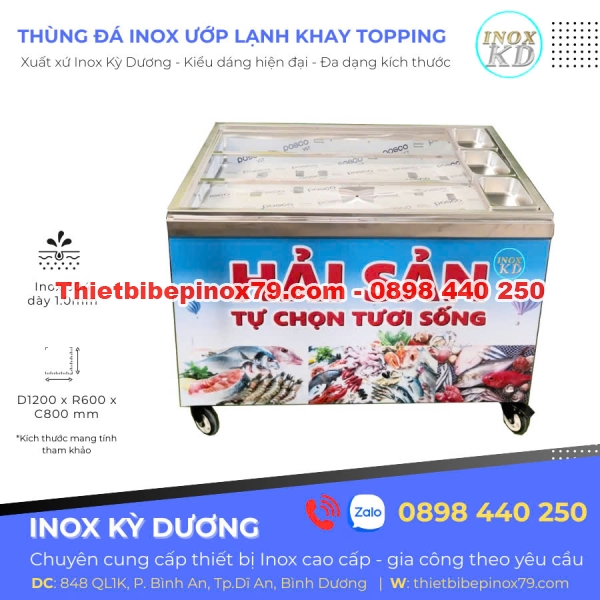 THÙNG ĐÁ INOX ƯỚP LẠNH CÁC KHAY ĐỰNG HẢI SẢN