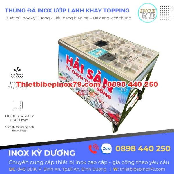 THÙNG ĐÁ INOX ƯỚP LẠNH CÁC KHAY ĐỰNG HẢI SẢN