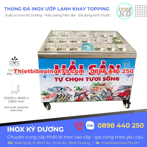 THÙNG ĐÁ INOX ƯỚP LẠNH CÁC KHAY ĐỰNG HẢI SẢN