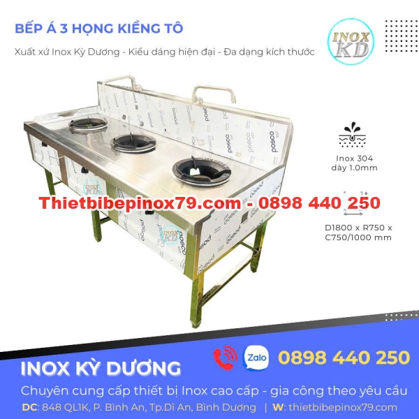 BẾP Á CÔNG NGHIỆP 3 HỌNG HÀNG CHÍNH HÃNG - INOX KỲ DƯƠNG