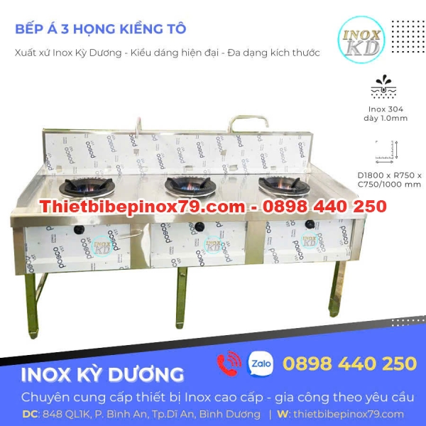 BẾP Á CÔNG NGHIỆP 3 HỌNG HÀNG CHÍNH HÃNG - INOX KỲ DƯƠNG