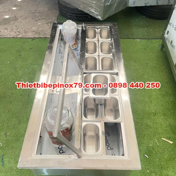 THÙNG ĐÁ INOX GIỮ LẠNH KHAY TOPPING VÀ HỦ TRÁI CÂY