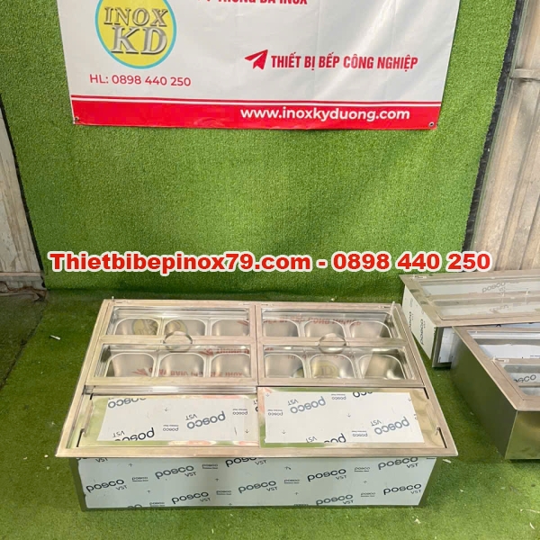 THÙNG ĐÁ INOX 304 ÂM QUẦY 12 KHAY TOPPING 1/6
