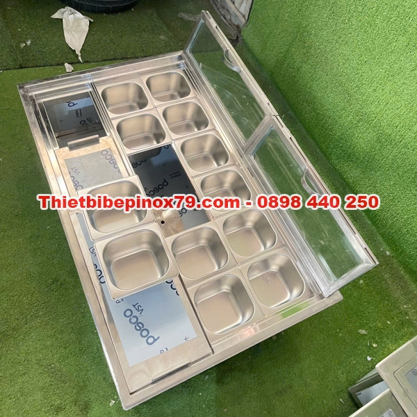 THÙNG ĐÁ INOX 304 ÂM QUẦY 12 KHAY TOPPING 1/6