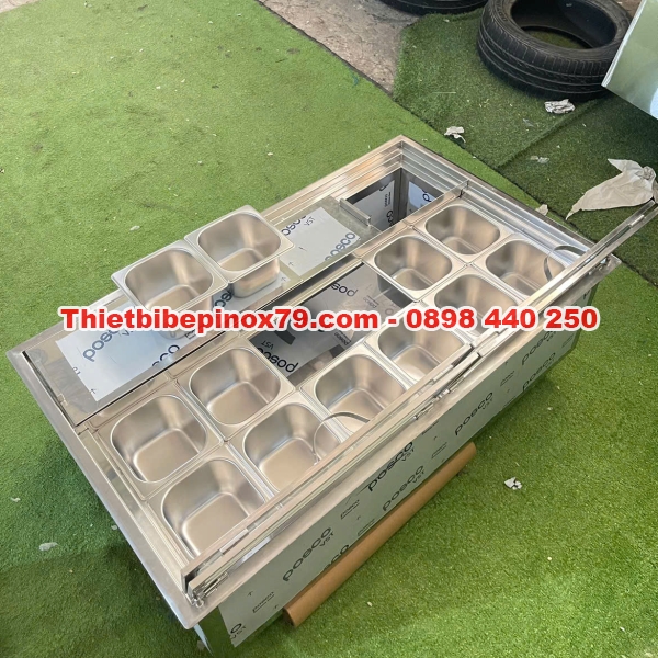 THÙNG ĐÁ INOX 304 ÂM QUẦY 12 KHAY TOPPING 1/6