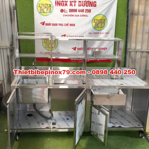QUẦY PHA CHẾ TRÀ SỮA INOX 304 SẢN XUẤT TẠI XƯỞNG GIÁ RẺ