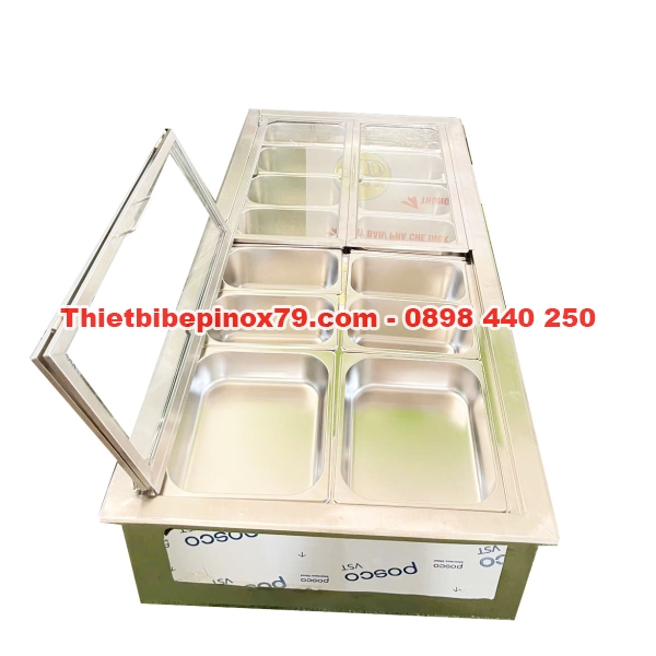 Thùng Đá Inox Kèm 14 Khay Topping Kỳ Dương