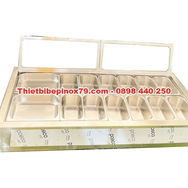 Thùng Đá Inox Kèm 14 Khay Topping Kỳ Dương