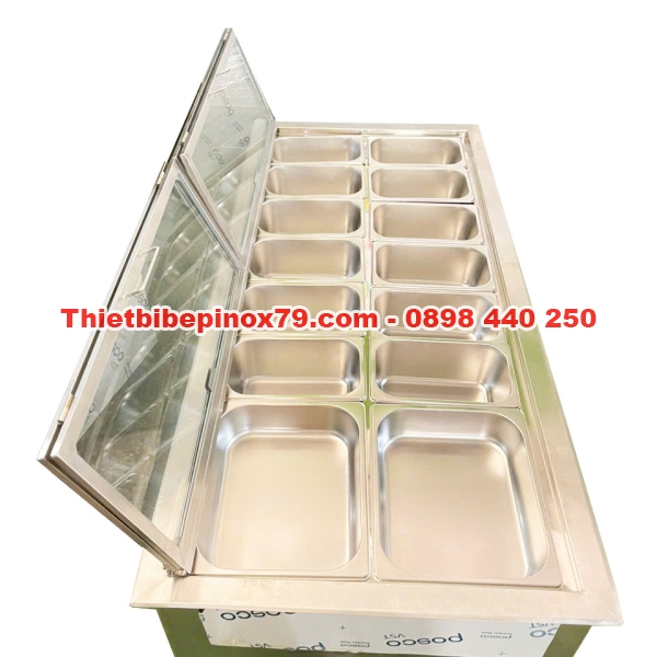 Thùng Đá Inox Kèm 14 Khay Topping Kỳ Dương