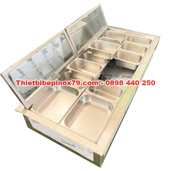 Thùng Đá Inox Kèm 14 Khay Topping Kỳ Dương