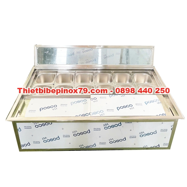 Thùng Đá Inox 12 Khay Topping Để Bàn Kỳ Dương