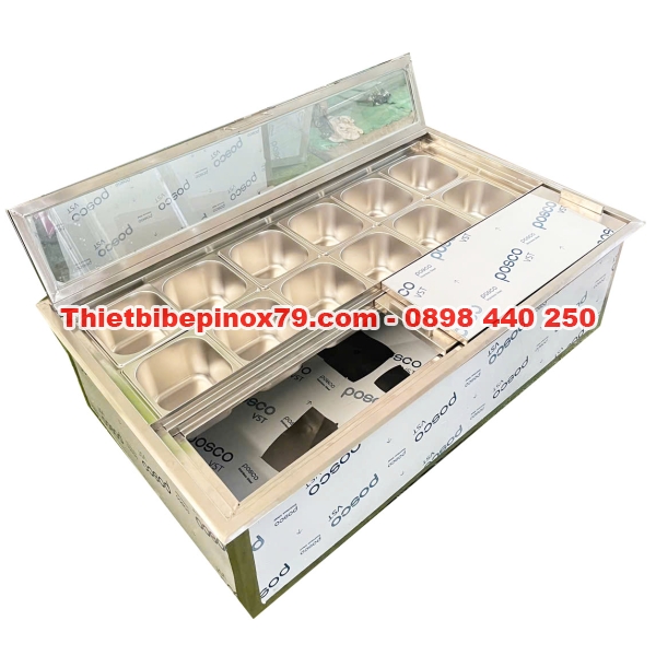 Thùng Đá Inox 12 Khay Topping Để Bàn Kỳ Dương