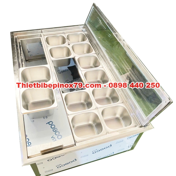 Thùng Đá Inox 12 Khay Topping Để Bàn Kỳ Dương