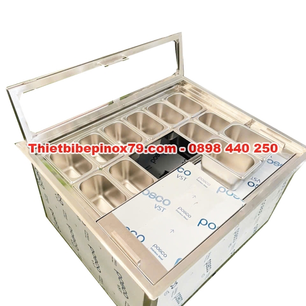 Thùng Đá Inox Kèm Khay Topping Giá Tốt