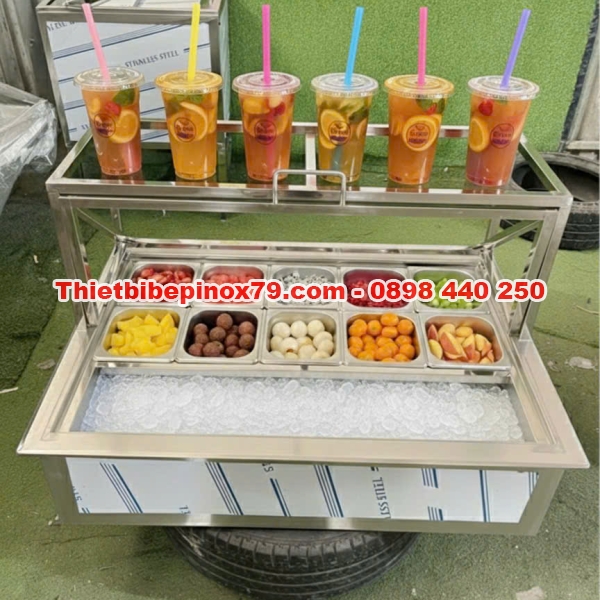 Thùng đá inox ướp lạnh 16 khay 1/9 và 3 khay topping 1/6