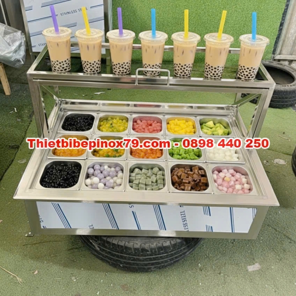 Thùng đá inox ướp lạnh 16 khay 1/9 và 3 khay topping 1/6