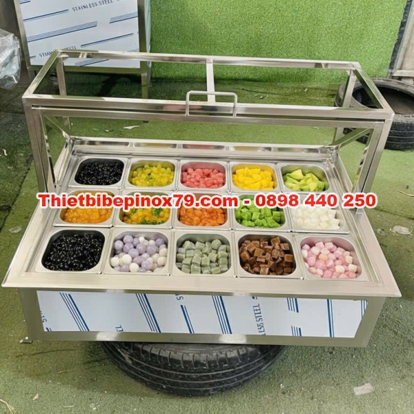 Thùng đá inox ướp lạnh 16 khay 1/9 và 3 khay topping 1/6