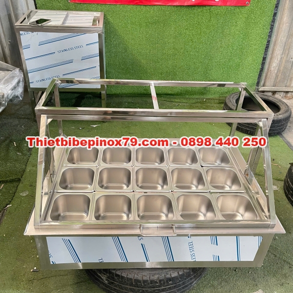 Thùng đá inox ướp lạnh 16 khay 1/9 và 3 khay topping 1/6