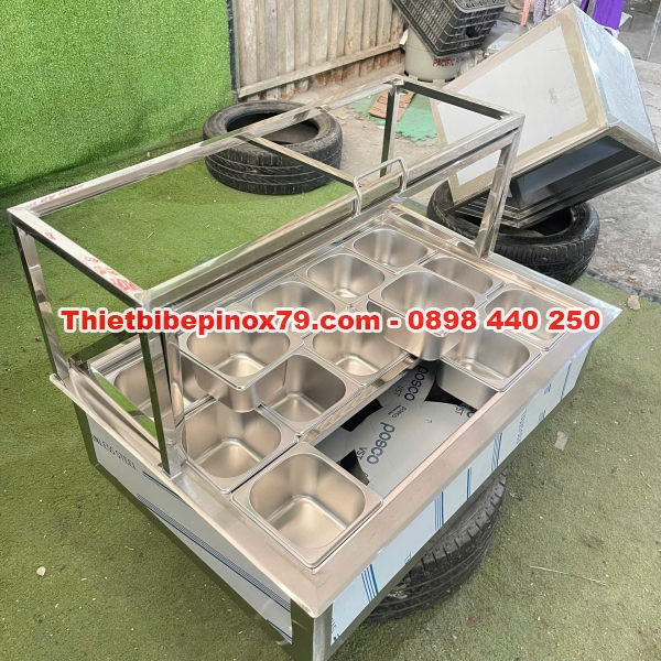 Thùng đá inox ướp lạnh 16 khay 1/9 và 3 khay topping 1/6