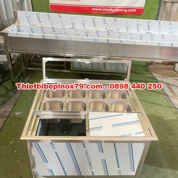 Thùng đá inox 304 âm quầy có 8 khay topping 1.5 lít