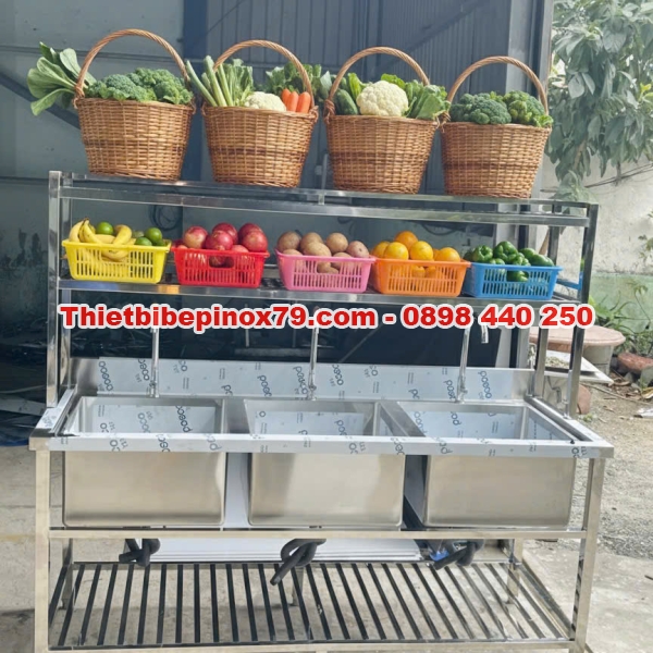 Chậu rửa chén công nghiệp 3 học inox 304