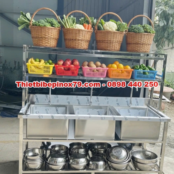 Chậu rửa chén công nghiệp 3 học inox 304