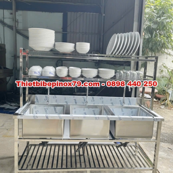 Chậu rửa chén công nghiệp 3 học inox 304