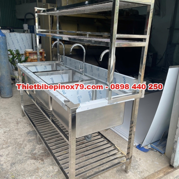 Chậu rửa chén công nghiệp 3 học inox 304