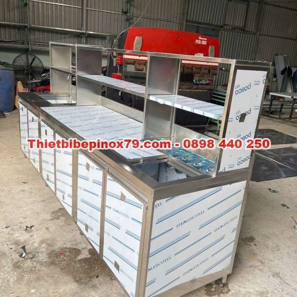 Quầy pha chế trà sữa inox 304 đầy đủ chức năng sử dụng