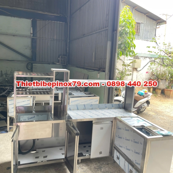 HỆ TỦ QUẦY THÙNG ĐÁ INOX GHÉP CHỮ L