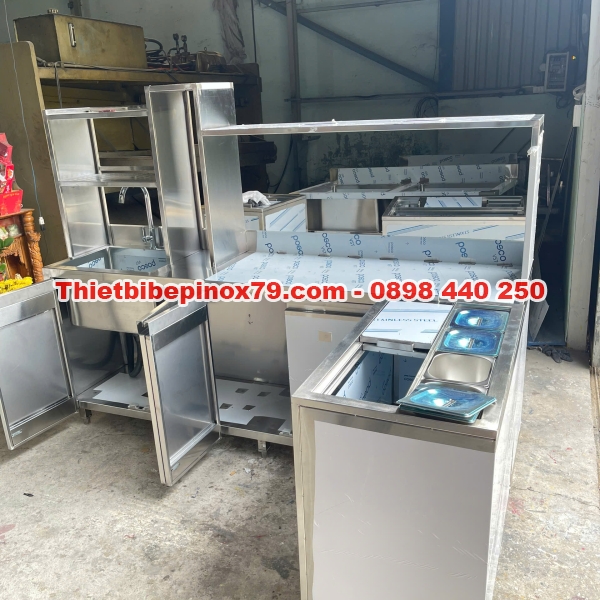 HỆ TỦ QUẦY THÙNG ĐÁ INOX GHÉP CHỮ L