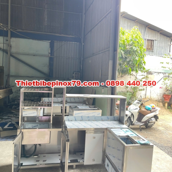 HỆ TỦ QUẦY THÙNG ĐÁ INOX GHÉP CHỮ L