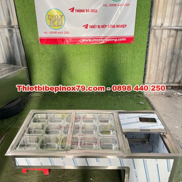 Thùng đá inox kem khay topping giữ nhiệt sản xuất theo yêu cầu