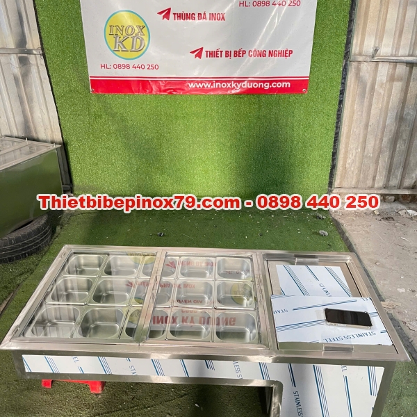 Thùng đá inox kem khay topping giữ nhiệt sản xuất theo yêu cầu