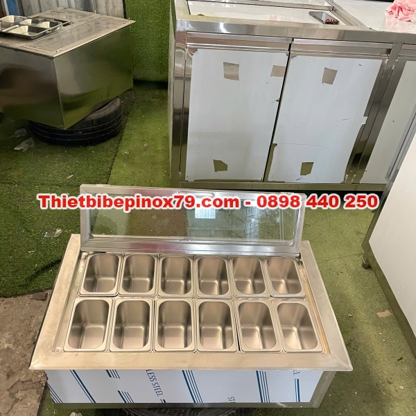 Thùng đá inox 304 ướp lạnh 12 khay topping 1 lít