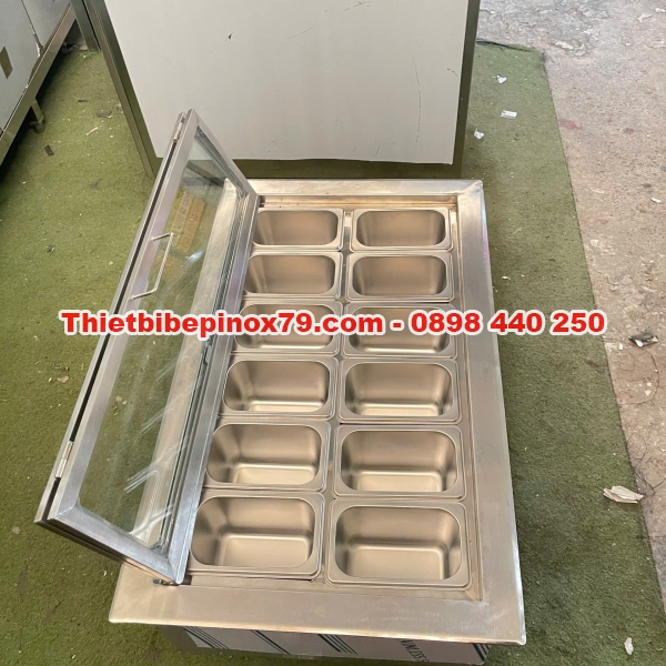 Thùng đá inox 304 ướp lạnh 12 khay topping 1 lít