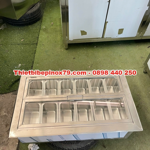 Thùng đá inox 304 ướp lạnh 12 khay topping 1 lít