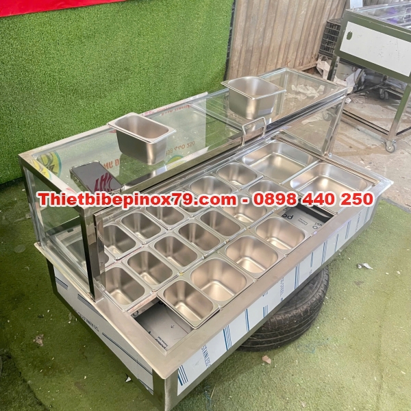 Thùng đá inox 304 ướp lạnh topping sử dụng nắp kính lật