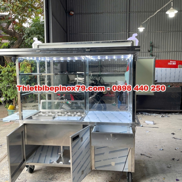 Xe trà sữa inox 304 có thùng đá và khay topping tiện lợi