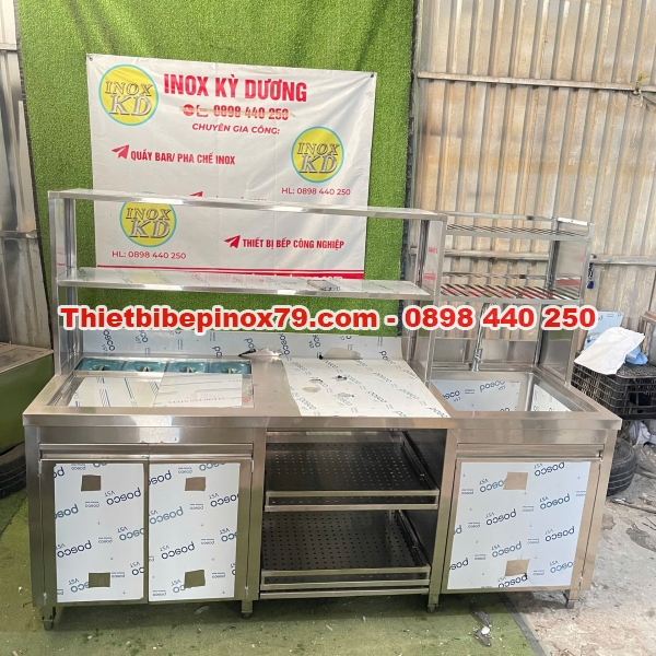 Quầy Pha Chế Inox Đa Năng Có Chậu Rửa & Thùng Đá – Thiết Bị Quầy Bar Chuyên Nghiệp