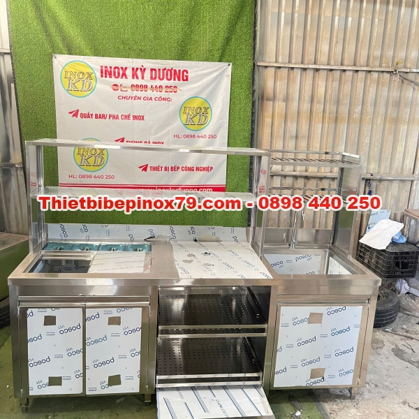 Quầy Pha Chế Inox Đa Năng Có Chậu Rửa & Thùng Đá – Thiết Bị Quầy Bar Chuyên Nghiệp