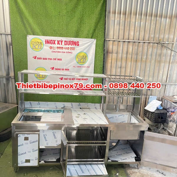 Quầy Pha Chế Inox Đa Năng Có Chậu Rửa & Thùng Đá – Thiết Bị Quầy Bar Chuyên Nghiệp