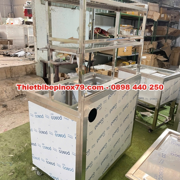 XE TRÀ SỮA INOX 304 CAO CẤP TÍCH HỢP THÙNG ĐÁ VÀ CHẬU RỬA TIỆN LỢI