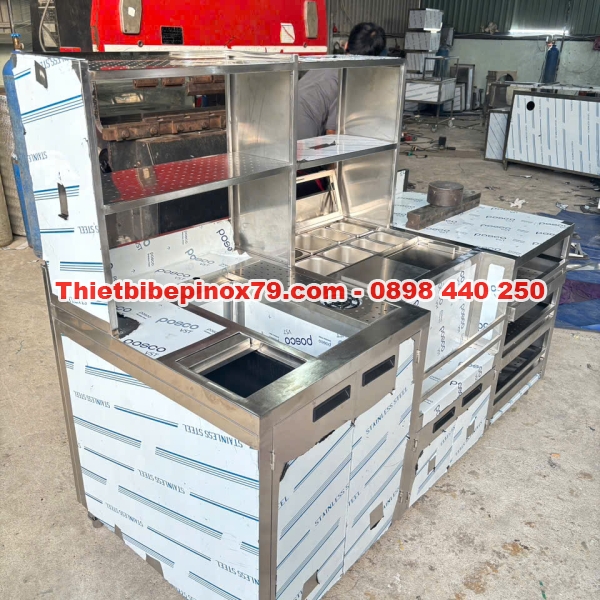 QUẦY PHA CHẾ INOX 304 ĐA NĂNG CAO CẤP – THIẾT KẾ CHUYÊN NGHIỆP CHO MÔ HÌNH TRÀ SỮA VÀ CAFE