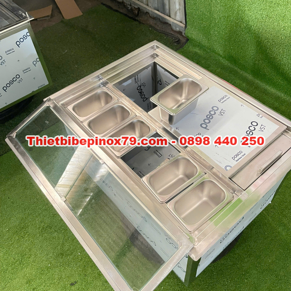 THÙNG ĐÁ INOX 304 ÂM QUẦY 5 KHAY TOPPING GIỮ LẠNH HIỆU QUẢ, TỐI ƯU KHÔNG GIAN PHA CHẾ