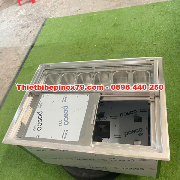 THÙNG ĐÁ INOX 304 ÂM QUẦY 5 KHAY TOPPING GIỮ LẠNH HIỆU QUẢ, TỐI ƯU KHÔNG GIAN PHA CHẾ