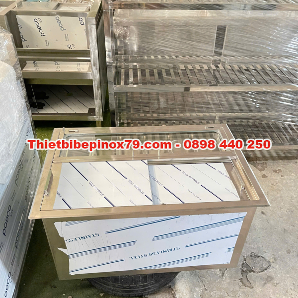THÙNG ĐÁ INOX 304 ÂM QUẦY 5 KHAY TOPPING GIỮ LẠNH HIỆU QUẢ, TỐI ƯU KHÔNG GIAN PHA CHẾ
