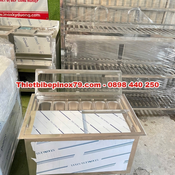 THÙNG ĐÁ INOX 304 KHAY TOPPING ÂM QUẦY CAO CẤP GIA CÔNG TẠI XƯỞNG 