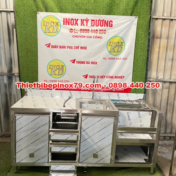 QUẦY PHA CHẾ INOX 304 TÍCH HỢP CHẬU RỬA – GIẢI PHÁP TỐI ƯU CHO QUÁN BAR, TRÀ SỮA, CÀ PHÊ